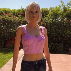 Forever 21 pink linen blend crop top